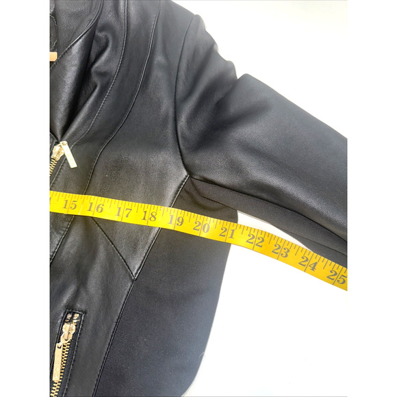 IMAN Womens Motorcycle Jacket Black Zip Up Pockets Wrap Collar Size L - Picture 4 of 9